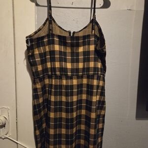 No Boundaries Strapless Plaid Dress in Black and Tan